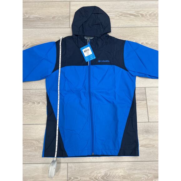 Columbia Blue Black Hooded Rain Jacket Youth Large NWT - Picture 3 of 4